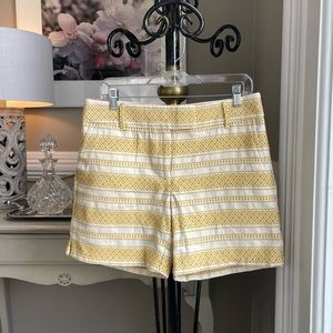 LOFT Ann Taylor Shorts Size 6 Yellow White Stripe Tweed Cotton Riviera Coastal
